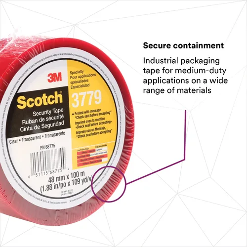 Vista 2 de 3 M Scotch Cinta para sellar cajas con mensaje impreso, Transparente, 1