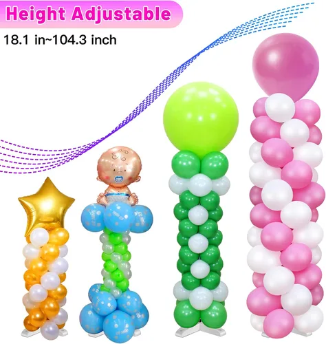 Vista 4 de Juego de 4 soportes ajustables para columna de globos y bomba de globos, soportes de globos de metal de 9 pies para piso, kit de columna de globos
