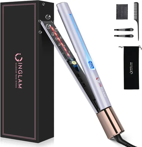Vista 10 de IG INGLAM Plancha lisa para el cabello de titanio, rizador de pelo infrarrojo de 1 pulgada, plancha alisadora iónica negativa de voltaje dual con 11