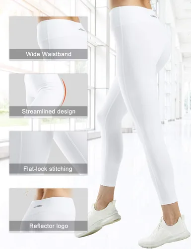 Vista 7 de COOLOMG Pantalones de yoga para mujer, mallas capri para correr, leggings de tiro bajo, entrenamiento, gimnasio con bolsillos ocultos