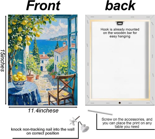 Vista 2 de Arte de pared de la costa de Italia, pintura de acuarela de paisaje natural, lienzo enmarcado decoración moderna del hogar, impresiones de limón