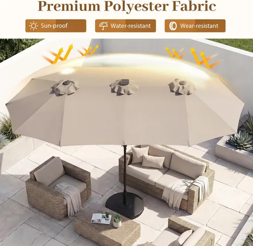 Vista 4 de Tangkula Sombrilla solar de patio de 13 pies, sombrilla de doble cara extra grande para mesa de mercado al aire libre con 36 luces LED, mango