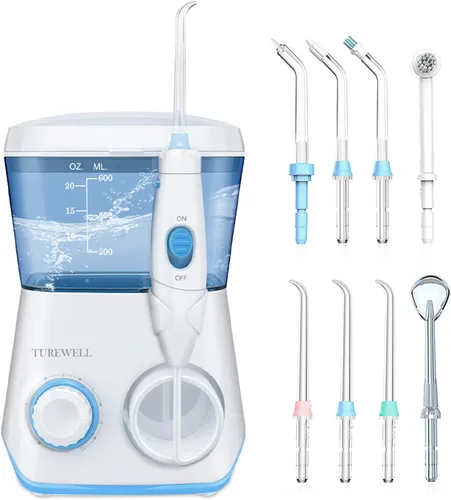 Vista 10 de TUREWELL Irrigador oral de hilo dental con agua, limpiador dental de 21.1 fl oz, 10 presiones ajustables, irrigador oral eléctrico para aparatos