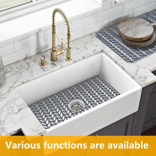 Vista 12 de Protectores de fregadero de cocina de 12 x 11 y 13 x 11 pulgadas, protectores de silicona para fregadero de cocina para la parte inferior del Gris