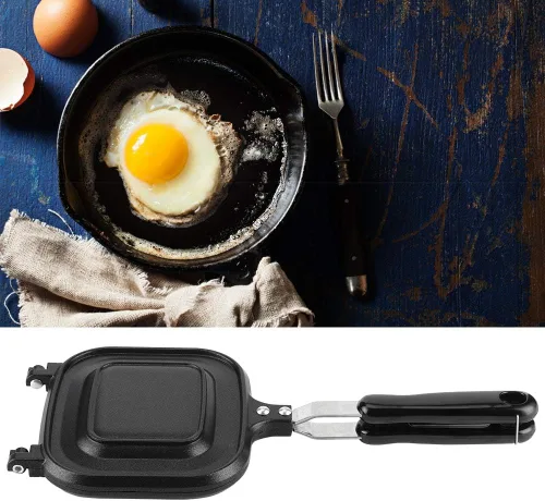 Vista 2 de Oumefar Sartén cuadrada de doble cara para panqueques, sartén antiadherente para hacer sándwiches, sartén multifunción para hornear, tostadora