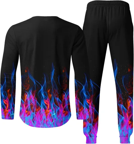 Vista 4 de VALSEEL Conjunto de 2 piezas de sudadera y pantalones de manga larga para hombre, trajes deportivos casuales para atletismo, pantalones deportivos a