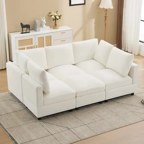 Vista 37 de 63" sofá seccional modular de Loveseat con otomana movible para sala de Beige