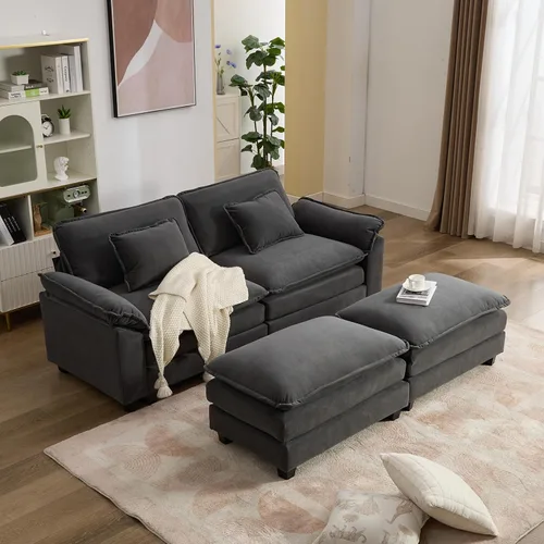 Vista 56 de IPKIG 117" Modular Sectional Cloud Couch, Modern L-Shaped Sofa with Ottoman Blanco beige