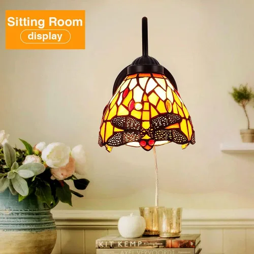 Vista 7 de Tiffany - Lámpara de pared para mesita de noche con interruptor regulable, aplique de pared de cuello de cisne vintage industrial con cable