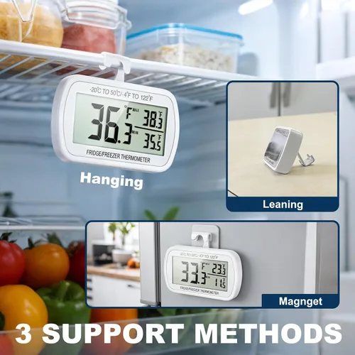 Vista 6 de Termómetro de refrigerador resistente al agua, termómetro digital para congelador, función de registro Max/Min, pantalla LCD grande y parte trasera