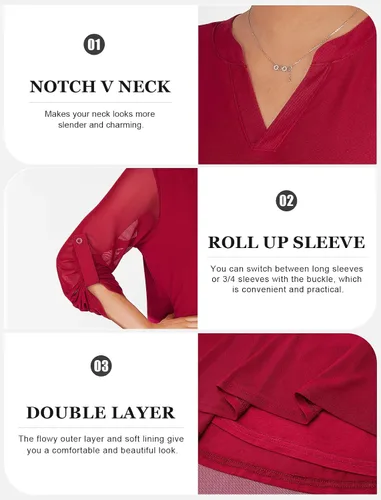 Vista 2 de SeSe Code Blusas de malla de manga 34 enrollables para mujer, blusas holgadas y elásticas