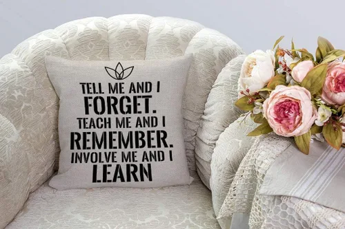 Vista 2 de SSOIU Funda de almohada con cita motivacional, Tell me and I Forget, Teach me and I Remember, Involve me and I Learn de lino y algodón, funda