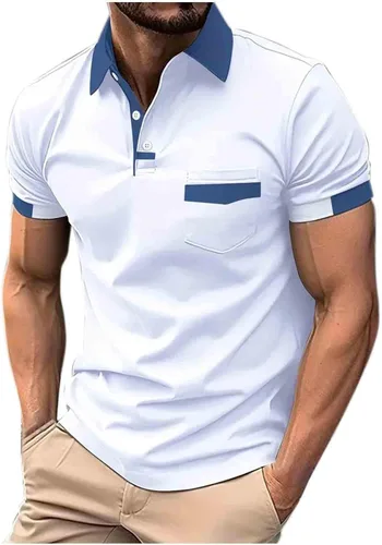 Vista 22 de Mens Shirts Casual Stylish Button Down Short Sleeve Polo Shirt Summer Vacation Shirts Loose Athletic Pullover Tee