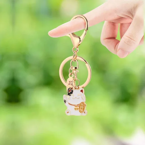 Vista 6 de Didiseaon 2 llaveros japoneses de gato para el hogar, accesorios para el hogar, llavero de gato de la fortuna, llavero de gato de la fortuna, adorno