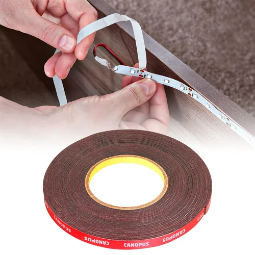 Vista 2 de CANOPUS Cinta adhesiva de doble cara, cinta adhesiva resistente, cinta de montaje LED, cinta de espuma impermeable, 0.4 pulgadas x 32 pies, adecuada