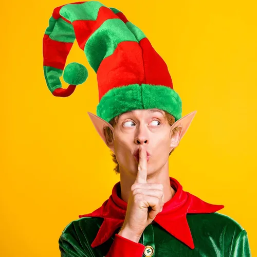 Vista 2 de Hillban 4 piezas de sombreros y orejas de elfo de Navidad, accesorios de gnomo de elfo para disfraz de fiesta de Navidad (estilo a rayas)