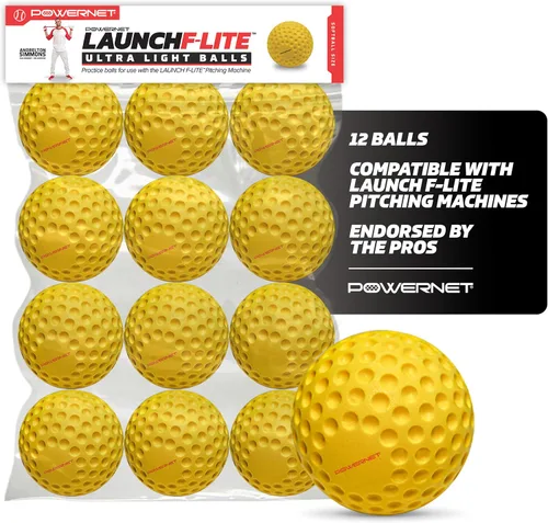 Vista 8 de PowerNet Launch F-lite Softball & Baseball Pitching Machine, Dimpled Practice Balls, Bucket of Baseballs, Coaching Bucket Bundle for Pitching