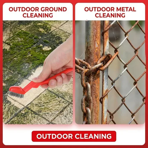 Vista 6 de 4 cepillos de acero inoxidable, pequeños cepillos de metal resistentes para eliminación de óxido, pequeños cepillos de limpieza con mango curvado
