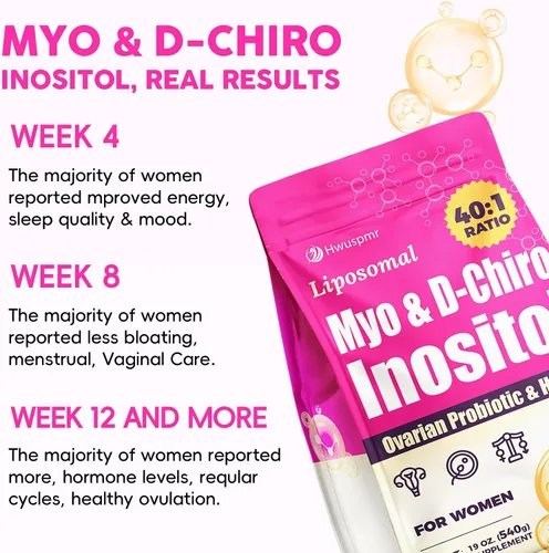 Vista 5 de Polvo liposomal de mio-inositol y D-Chiro Inositol Suministro para 180 días Suplemento de inositol de proporción ideal 40:1 para mujeres