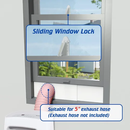 Vista 6 de Kit de ventana de aire acondicionado portátil para manguera de escape de 5 pulgadas de diámetro, paneles de sellado de ventana ajustables de 59