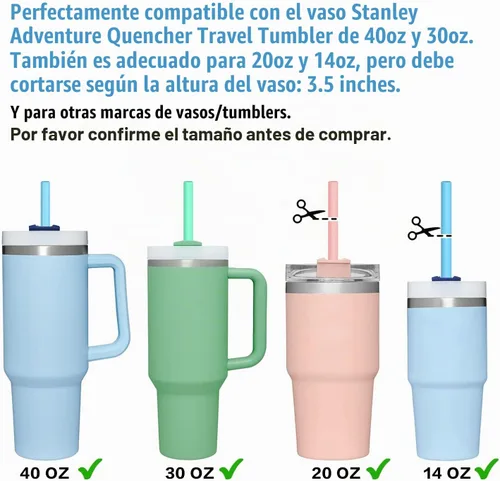 Vista 3 de Stanley - Paquete de 6 popotes de silicona reutilizables con cepillo de limpieza para vasos de 30 y 40 onzas