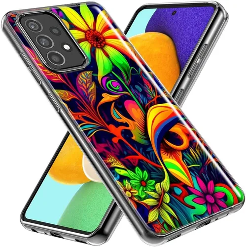 Vista 2 de Mundaze - Case for Samsung Galaxy A52 Slim Hybrid Shockproof Hard Shell Soft TPU Heavy Duty Protective Phone Cover - Neon Rainbow Psychedelic Trippy
