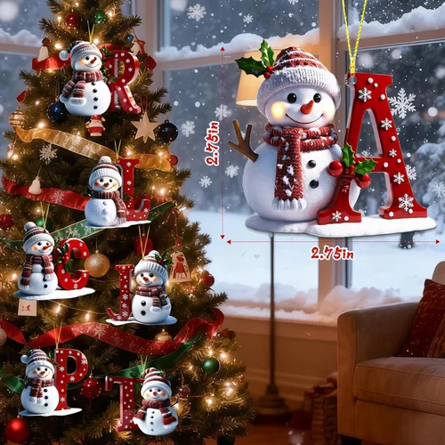 Vista 2 de Adornos de muñeco de nieve de Navidad, linda decoración de árbol de Navidad en forma de letra personalizada colgante, adorno colgante de bricolaje
