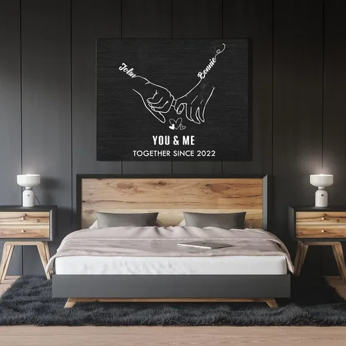 Vista 6 de ENQU Lienzo enmarcado a mano, obra de arte personalizada con nombre, fecha y palabra especial, regalos para parejas para aniversario, boda