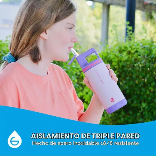 Vista 4 de GROSCHE Alpine Flip N Sip - Botella de agua para niños, tapa con popote