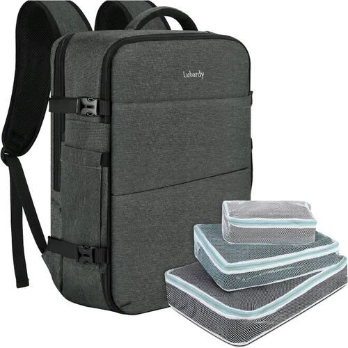 Vista 11 de Mochila de viaje para hombres y mujeres, 17 pulgadas, aprobada para vuelos, mochila de transporte impermeable grande de 40 L, mochila para negocios