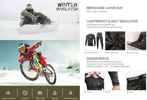 Vista 5 de MEETYOO Ropa interior térmica para hombre conjunto de capa base de pantalones largos de invierno para esquí y correr