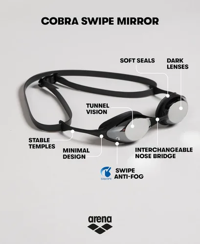 Vista 3 de Arena Unisex Adulto Cobra Swipe Anti-Vaho Gafas de Natación para Carreras con Lentes de Policarbonato Espejo/No Espejo Diseño Hidrodinámico