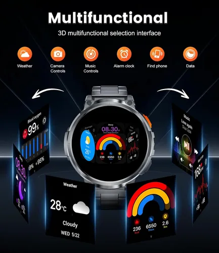 Vista 8 de ESFOE Relojes inteligentes de pantalla grande de 1.85 pulgadas para hombre, compatibles con iOS Android, linterna LED, batería grande de 730 mAh