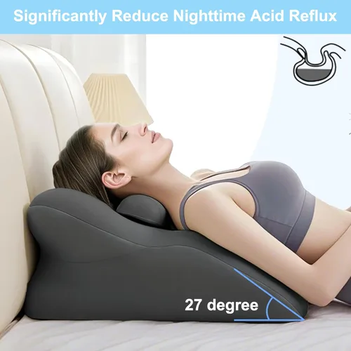 Vista 3 de Almohada de cuña para alivio de reflujo ácido, almohada de cuña de cama para dormir Silky Smooth Pillowcover, Medium-soft Memory Foam All-night