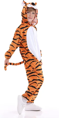 Vista 4 de Disfraz unisex de animales para niños, pijama de animales con capucha de felpa, para Halloween, carnaval, animal, para niños y niñas