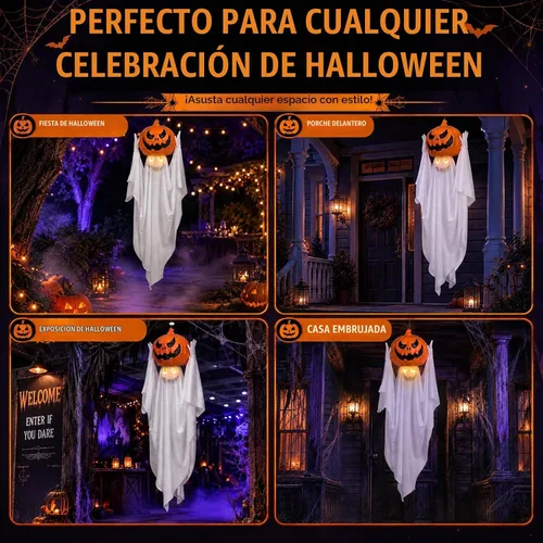 Vista 6 de Decoración de fantasmas animatrónicos de Halloween de 42 pulgadas, calabaza Blanco