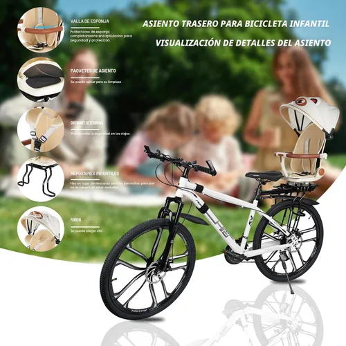 Vista 2 de XIEEIX Asiento trasero de bicicleta para niños, asientos de bicicleta para niños montados en la parte trasera, asiento infantil de montaje trasero