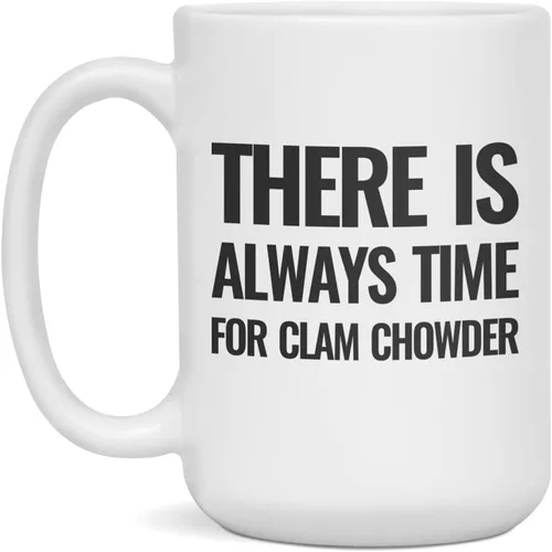 Vista 3 de The is always time for Clam Chowder - Taza de café de cerámica, 11 onzas, color blanco