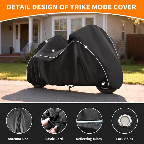 Vista 3 de COVERVIN Trike - Funda impermeable para motocicleta de 3 ruedas para Harley Honda Goldwing Freewheeler Tri Glide Ultra, con cremallera de antena