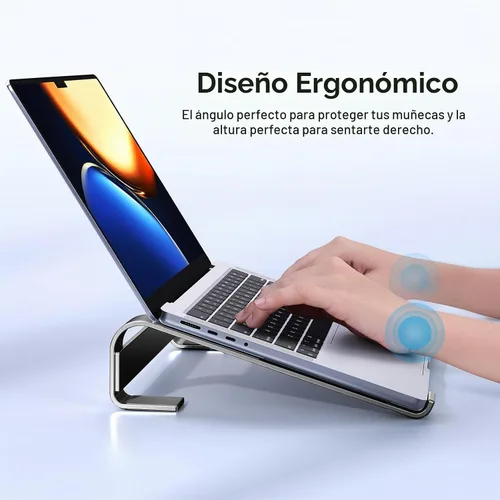 Vista 2 de MOKURU Elevador de computadora portátil para escritorio, soporte ergonómico de aluminio para refrigeración de laptop, compatible con MacBook Negro