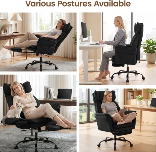 Vista 8 de Criss Cross Office Chair, Big and Tall Desk Chair Comty with Foot Rest Black