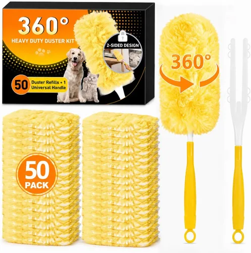 Vista 8 de Plumero extensible de mango largo de 6 pies con 50 repuestos para plumero Swiffer, kit de microfibra resistente de 360° para techos altos 50
