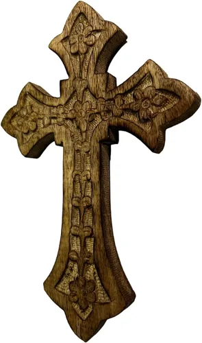 Vista 2 de Iconsgr Cruz de pared tallada de madera santa ortodoxa religiosa de madera hecha a mano Crucifijo de Cristo Athos 85
