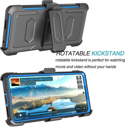 Vista 4 de Tekcoo Funda para Motorola Edge+ 2023 Edge 40 Pro X40 XT2301 - Clip de cinturón de bloqueo con función atril absorbente de golpes y cubierta