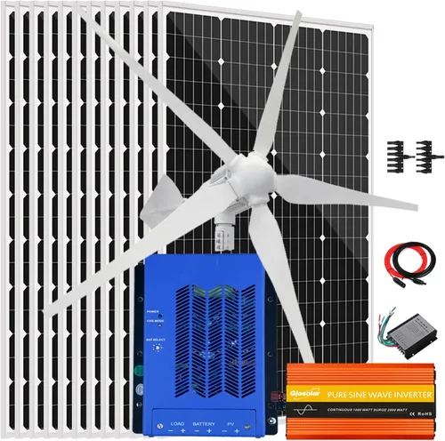 Vista 15 de Kit solar de viento de 640 W, kit de carga de batería de 12 V: generador de turbina eólica de 400 W + 2 paneles solares de 120 W + controlador +
