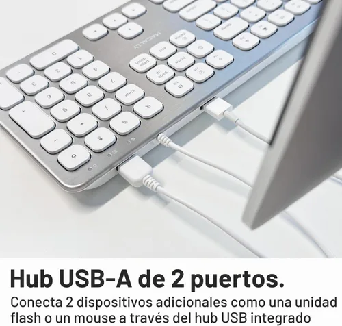 Vista 2 de Macally Teclado USB con cable para Mac - Teclado Apple compatible con puertos USB para mouse - Teclado Mac de tamaño completo con teclado numérico
