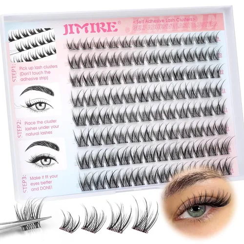 Vista 15 de JIMIRE 160 piezas de pestañas autoadhesivas de aspecto natural, 9-14 mm, racimos de pestañas pre-pegadas, sin necesidad de pegamento, pestañas