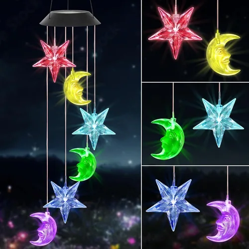 Vista 8 de Carillones de viento solares para exteriores, carillones de viento conmemorativos de 37 pulgadas, regalos para mamá y abuela, 6 tubos LED que