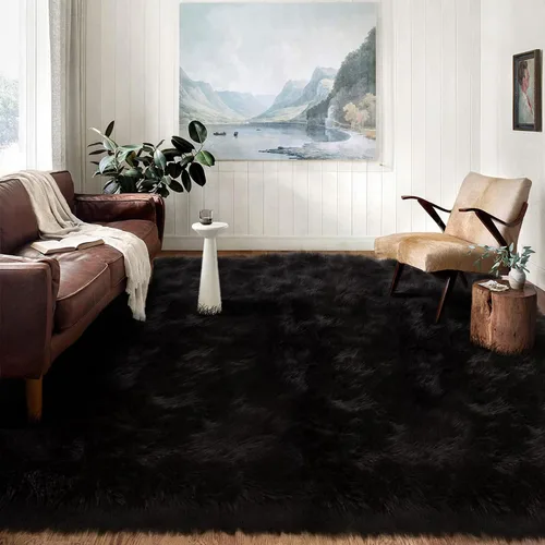 Vista 46 de Latepis - Alfombra rectangular de piel sintética tipo lana de oveja suave y esponjosa de estilo bohemio para sala de estar, dormitorio y residencias