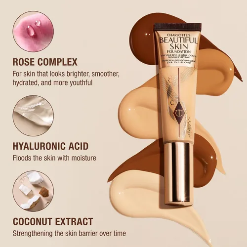 Vista 4 de Charlotte Tilbury Base de Maquillaje Beautiful Skin de Cobertura Media Hidratante - Maquillaje Líquido Edificable para Brillo Instantáneo